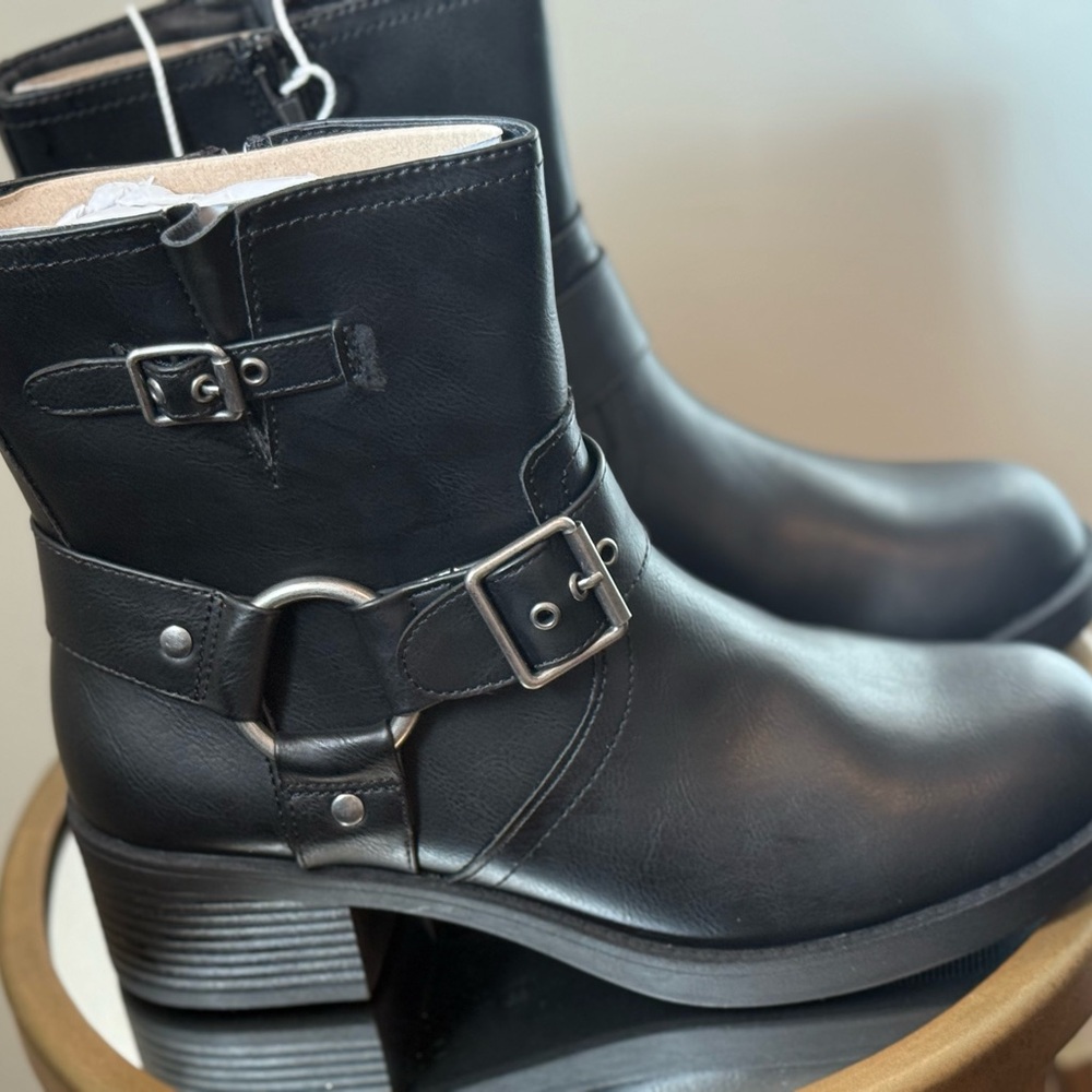 American Eagle Outfitters Black Moto Boots with Buckle